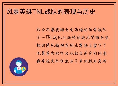 风暴英雄TNL战队的表现与历史