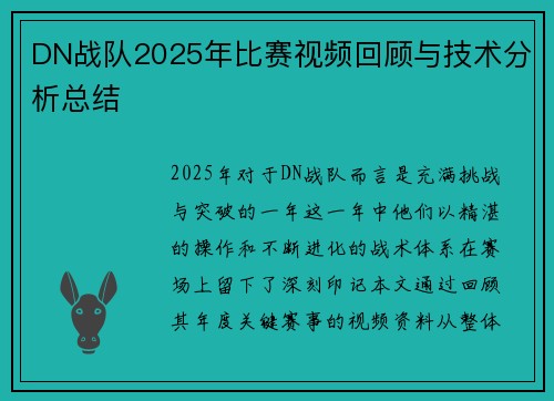 DN战队2025年比赛视频回顾与技术分析总结